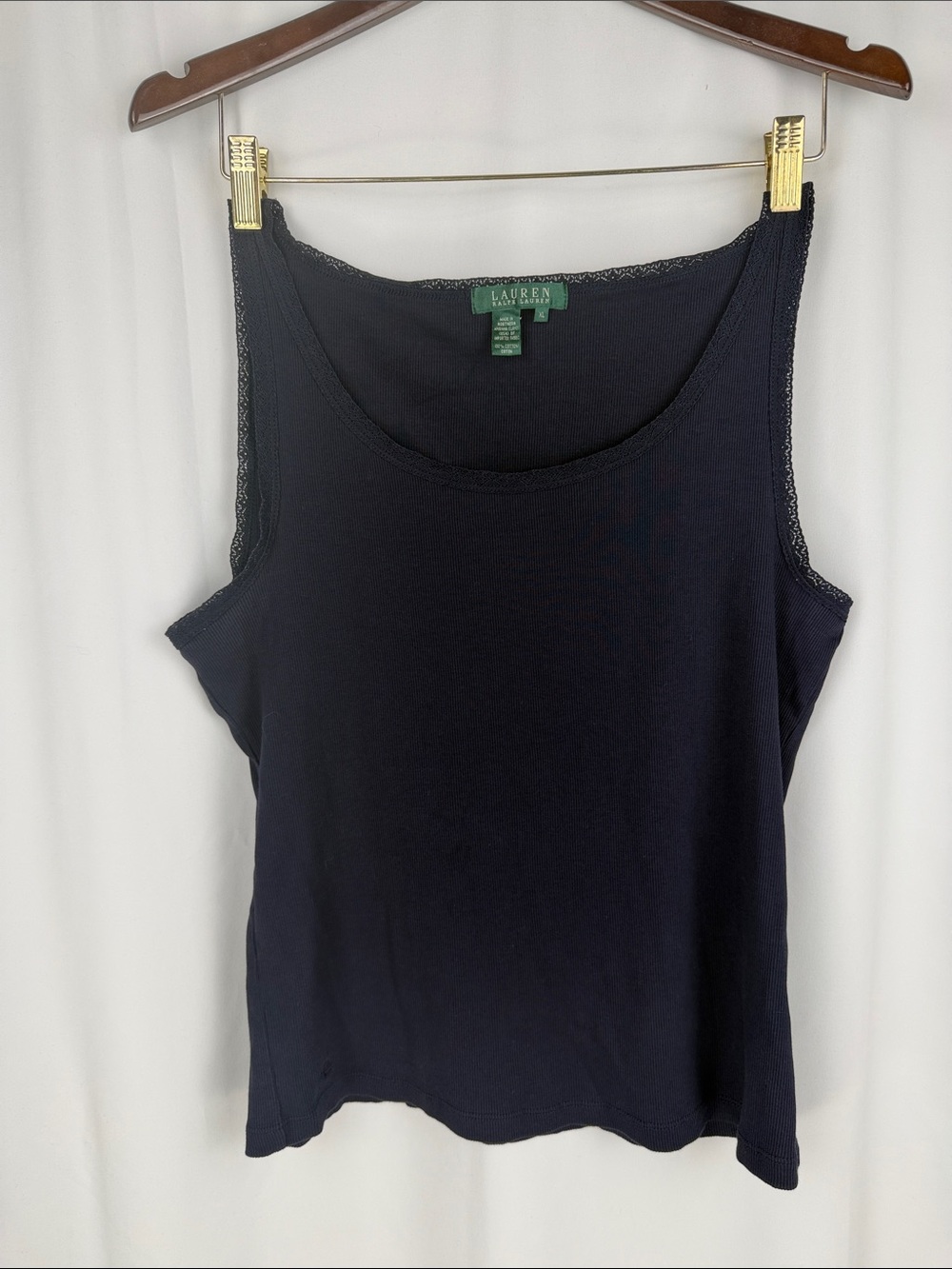 Ralph Lauren Navy Lace-Trim Scoop Neck Tank